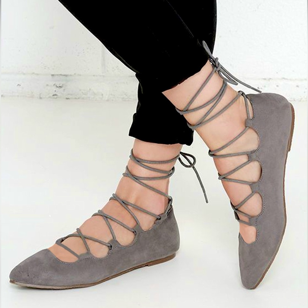 Express Grey Suede Lace Up Flats